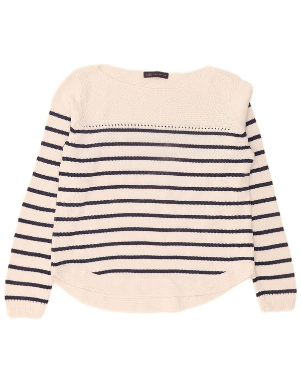 Maglione maglione con scollo a barca da donna Marks & Spencer UK 12 a righe bianche medie