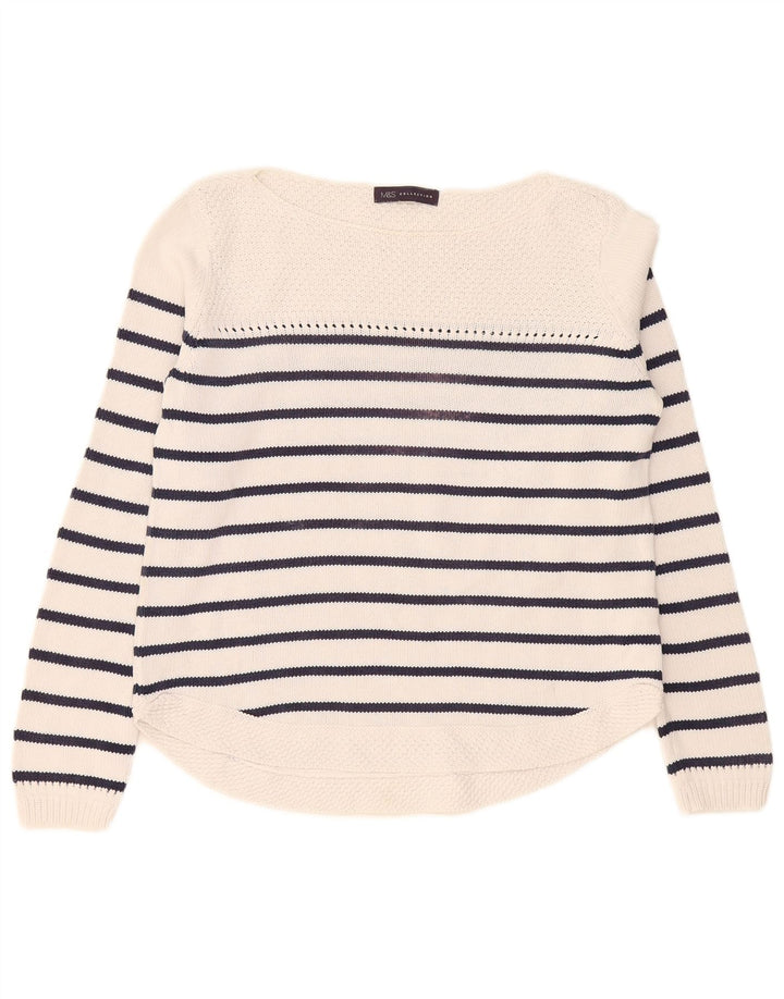 Maglione maglione con scollo a barca da donna Marks & Spencer UK 12 a righe bianche medie
