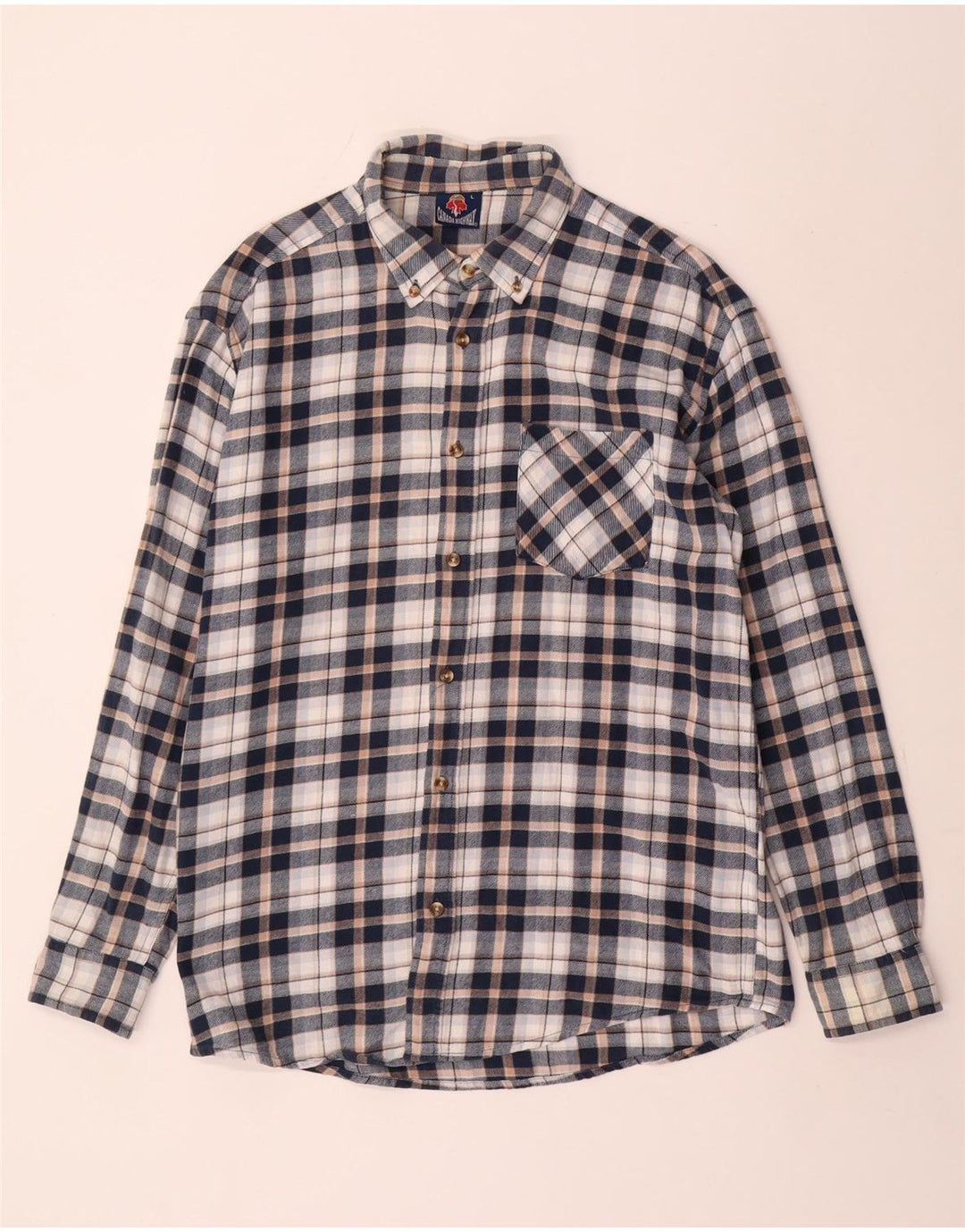 Camicia vintage da uomo in flanella di cotone a quadri blu navy grande