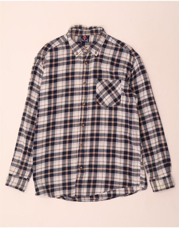 Camicia vintage da uomo in flanella di cotone a quadri blu navy grande