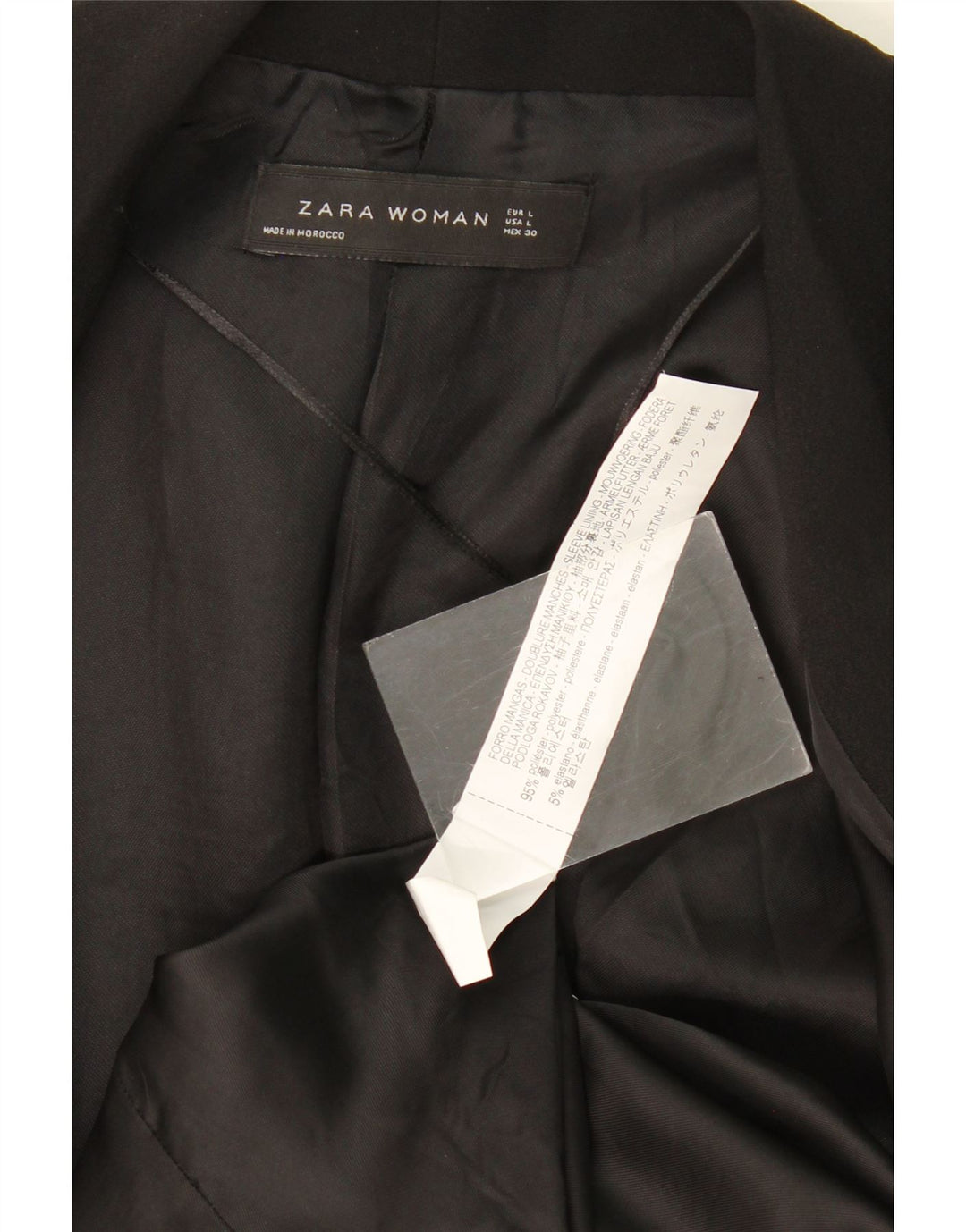 Giacca blazer aperta da donna con maniche a 3/4 Zara UK 14 grande poliestere nero