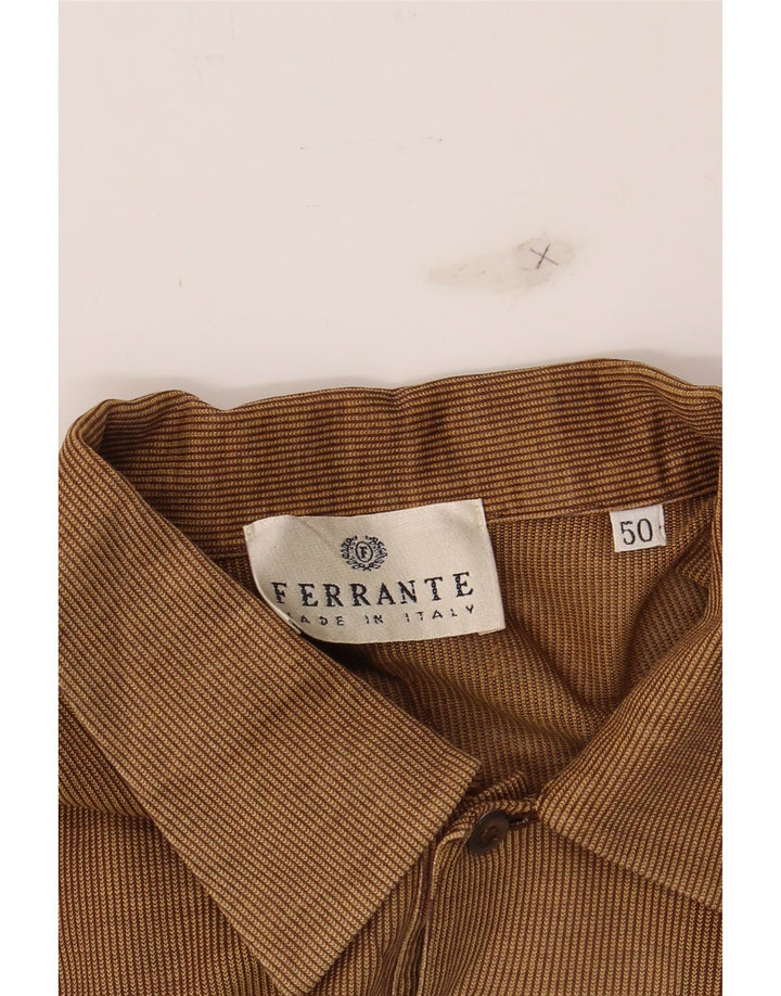 FERRANTE Mens Polo Shirt IT 50 Medium Brown Striped Cotton Vintage Ferrante and Second-Hand Ferrante from Messina Hembry 