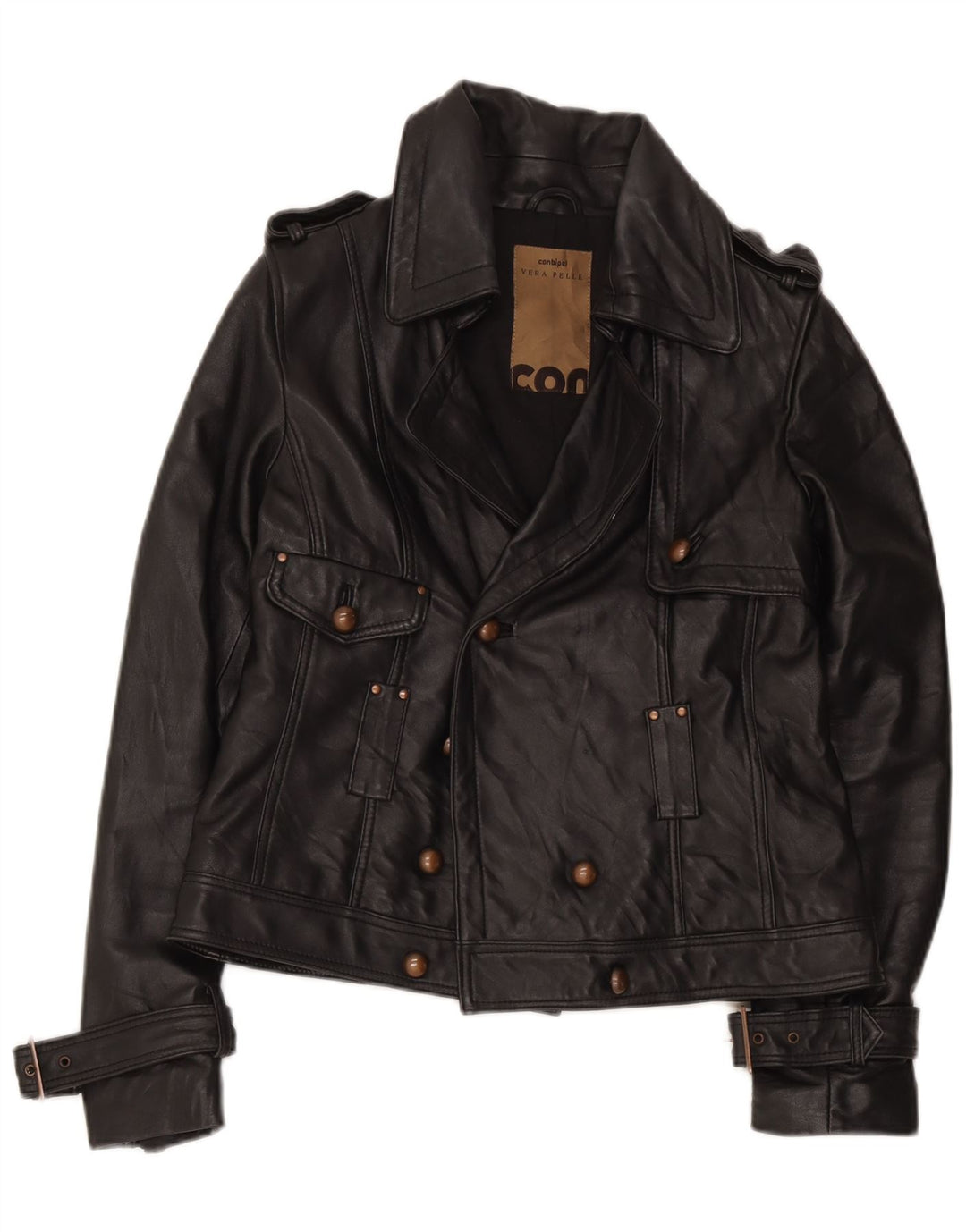 Giacca in pelle doppio petto da donna Conbipel UK 12 media pelle nera
