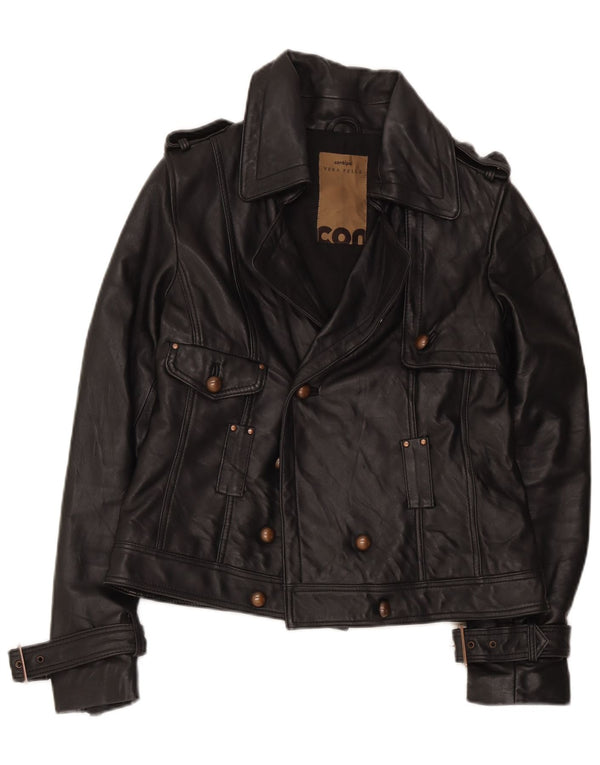 Giacca in pelle doppio petto da donna Conbipel UK 12 media pelle nera
