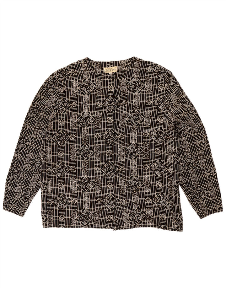 Camicetta camicia vintage da donna IT 46 grande seta floreale nera