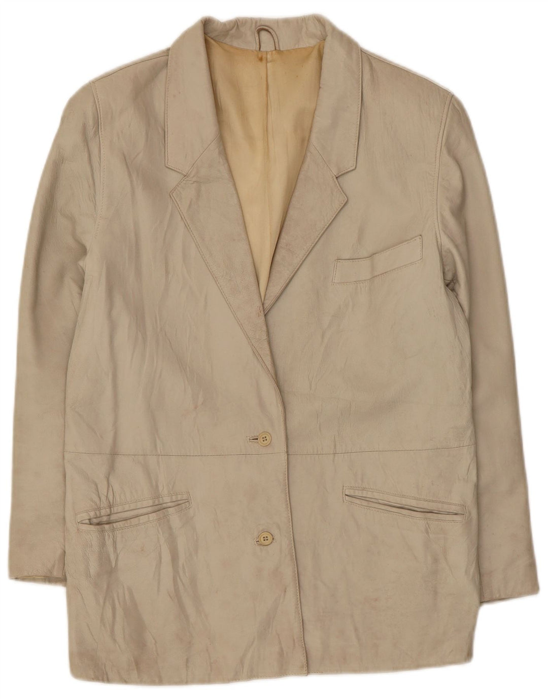 Giacca blazer in pelle da donna a 2 bottoni Marcos IT 44 Pelle beige media