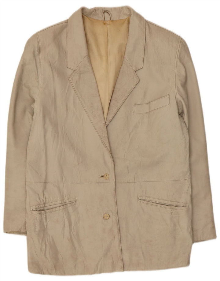 Giacca blazer in pelle da donna a 2 bottoni Marcos IT 44 Pelle beige media