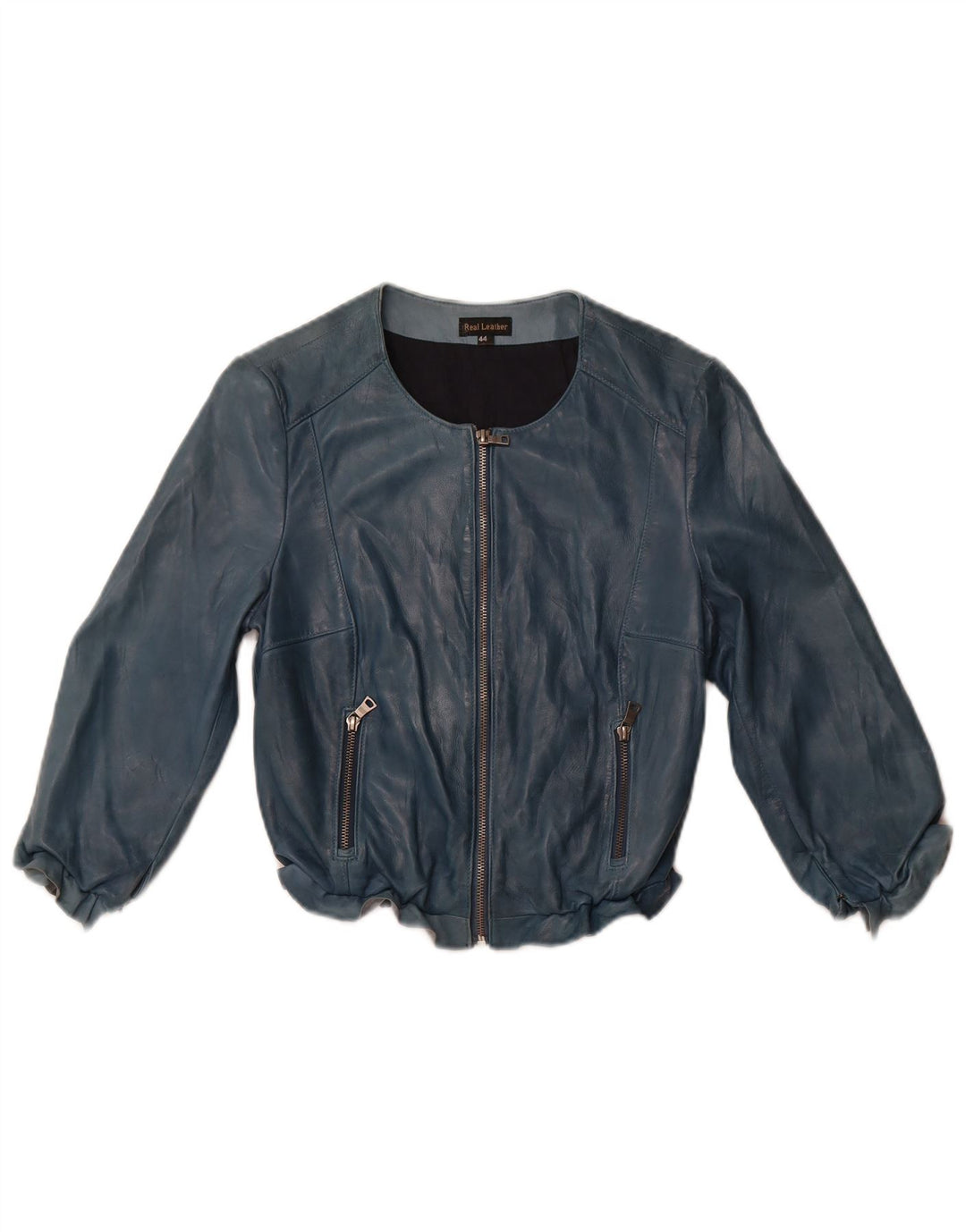 Giacca in pelle da donna con maniche a 3/4 corta VINTAGE IT 44 Pelle blu medio