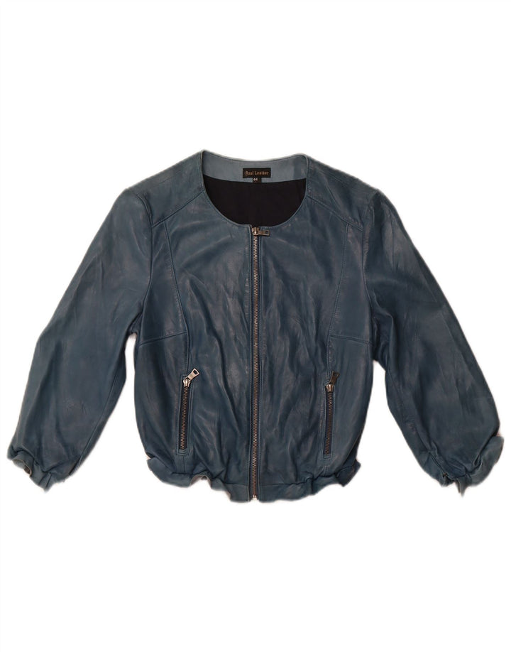 Giacca in pelle da donna con maniche a 3/4 corta VINTAGE IT 44 Pelle blu medio