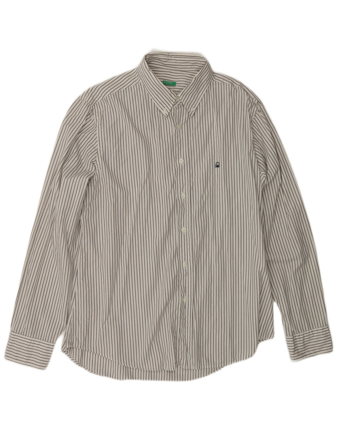 Camicia Uomo BENETTON 2XL Cotone Rigato Bianco