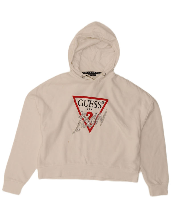 Guess Felpa con cappuccio oversize con grafica da donna UK 6 XS Cotone bianco