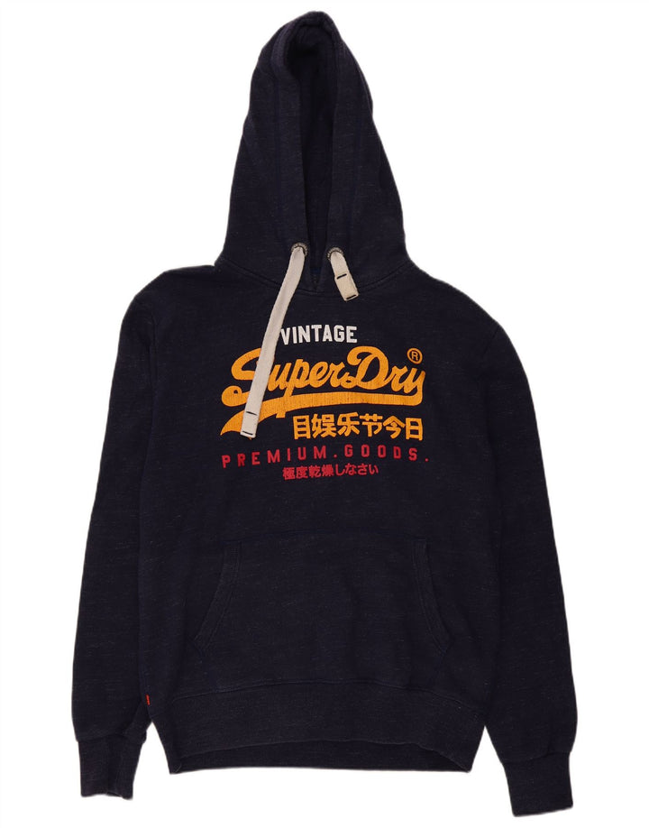 Felpa con cappuccio grafica da uomo SUPERDRY XL in cotone screziato blu navy