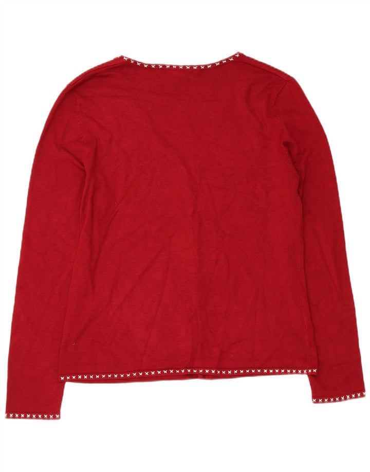 LAURA ASHLEY Maglione cardigan da donna UK 14 Viscosa rossa media
