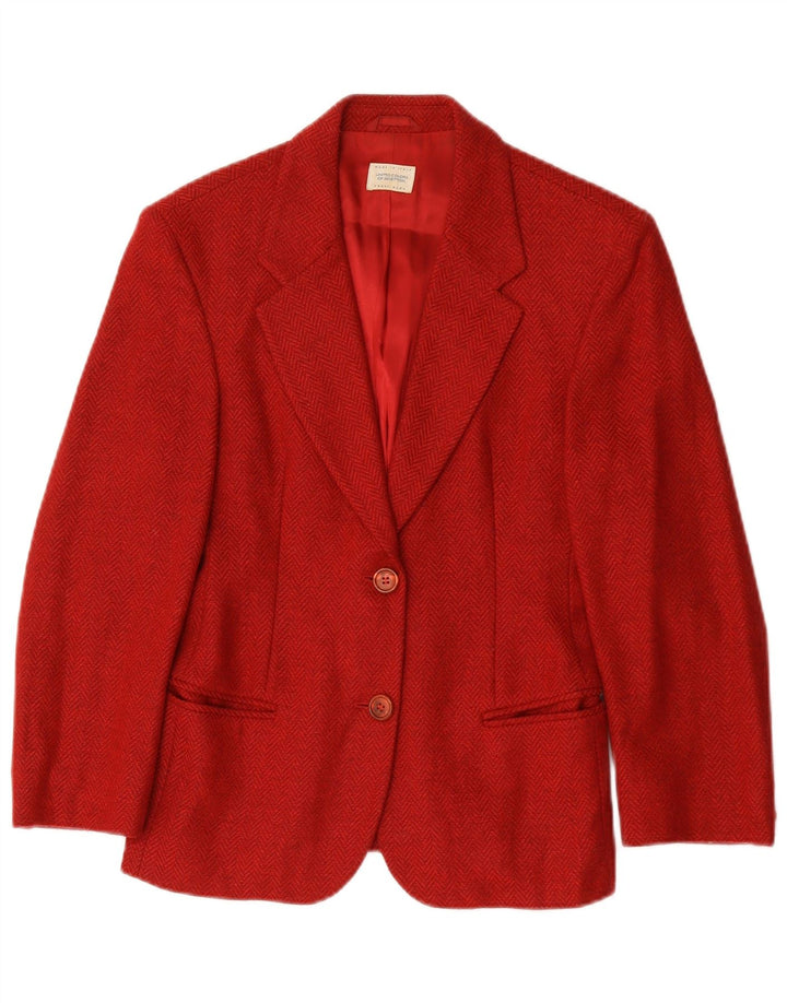 Giacca Blazer a 2 Bottoni da Donna Benetton IT 42 Medio Rosso Lana Spinata Di Pesce