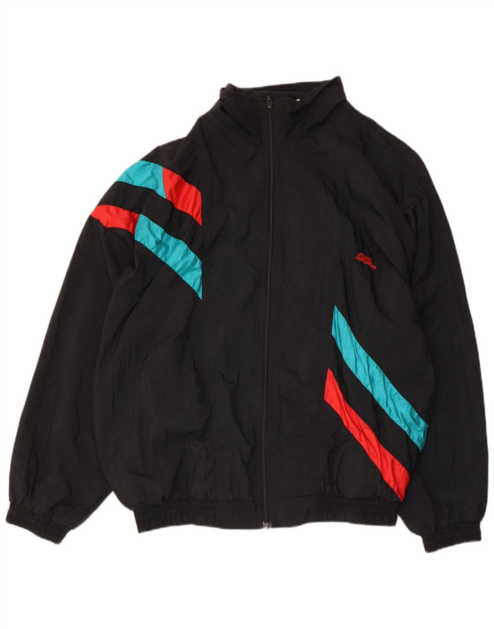 Giacca da ginnastica vintage da uomo XL in nylon a righe nere