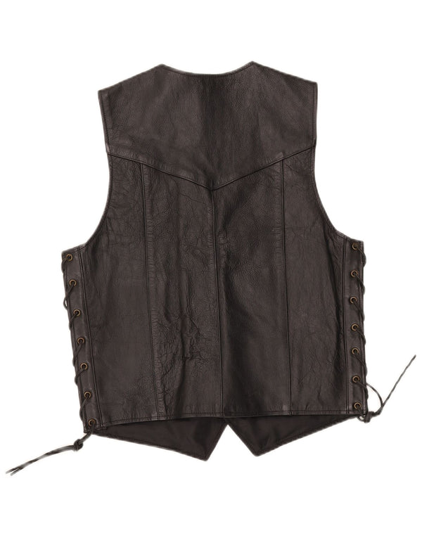 Gilet in pelle da motociclista da uomo JTS piccolo nero