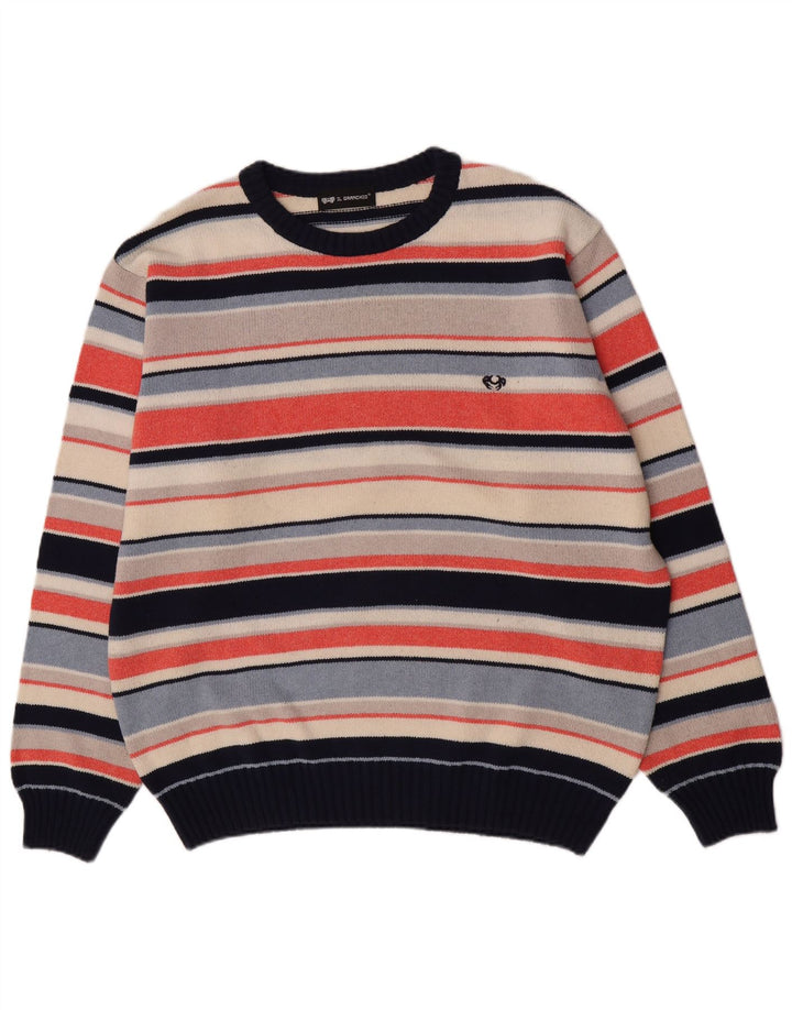 Il Granchio Maglione da uomo girocollo a righe grandi multicolori