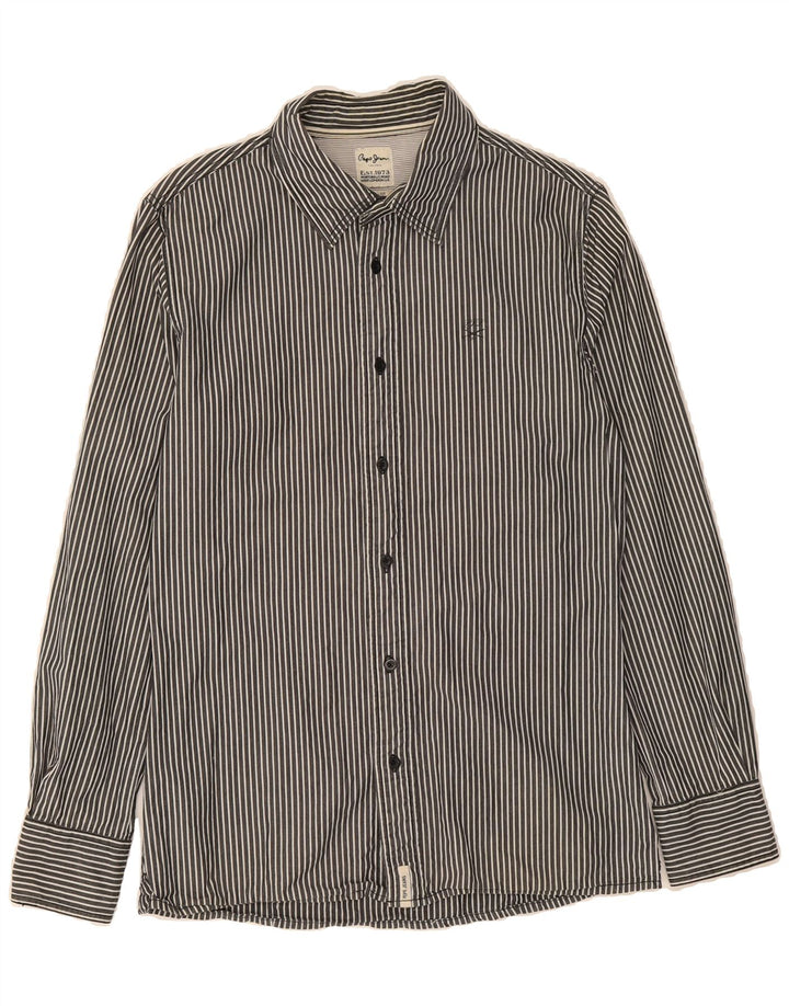 PEPE JEANS Mens Slim Fit Shirt Medium Black Striped Cotton Vintage PEPE Jeans and Second-Hand PEPE Jeans from Messina Hembry 