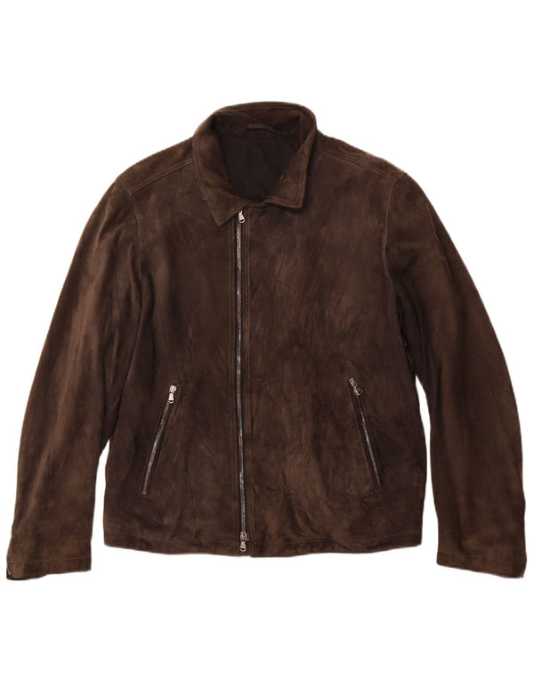 Giacca vintage in pelle scamosciata da donna UK 12 in pelle marrone medio