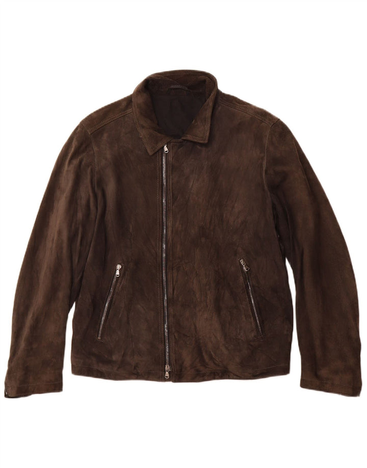 Giacca vintage in pelle scamosciata da donna UK 12 in pelle marrone medio