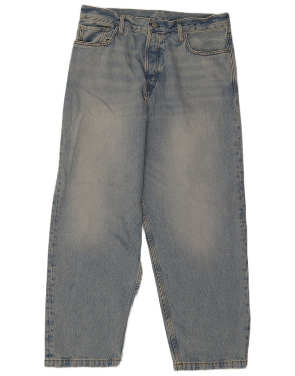 Jeans dritti da uomo a vita media, vestibilità rilassata, W32 L28, cotone blu