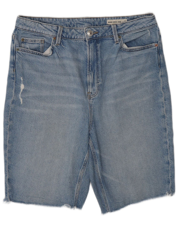 Pantaloncini di jeans a vita alta da donna Marks & Spencer UK 14 Large W34 Cotone blu