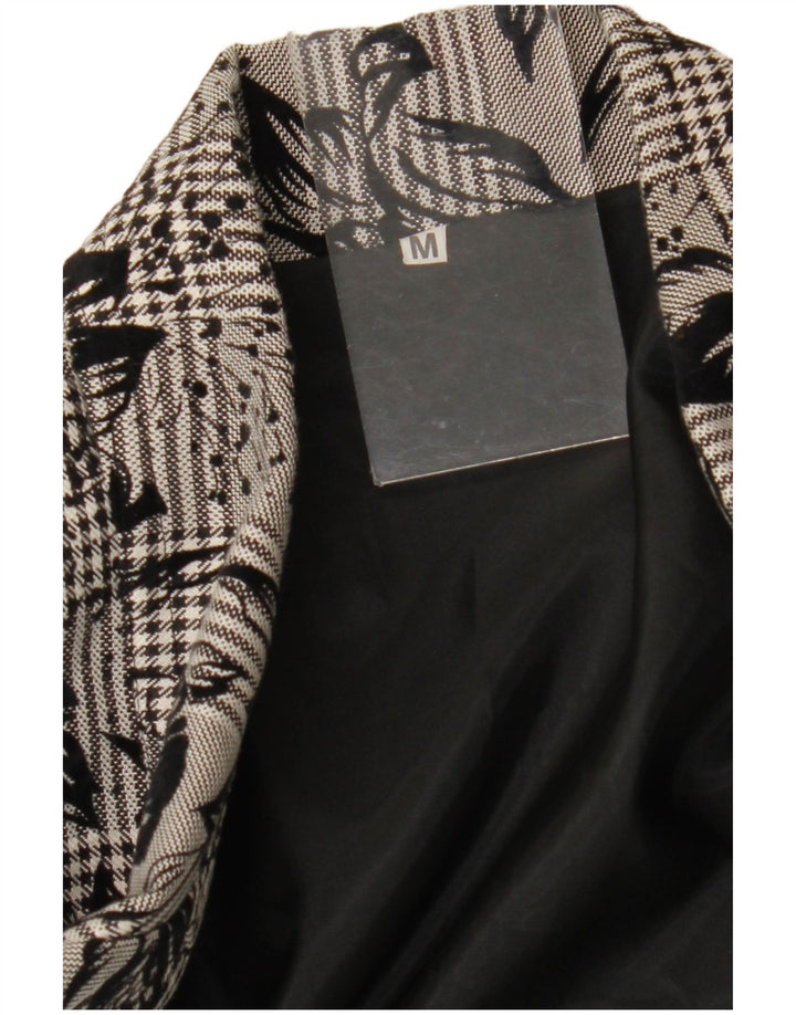 Giacca blazer vintage da donna a 1 bottone UK 14 medio nero floreale