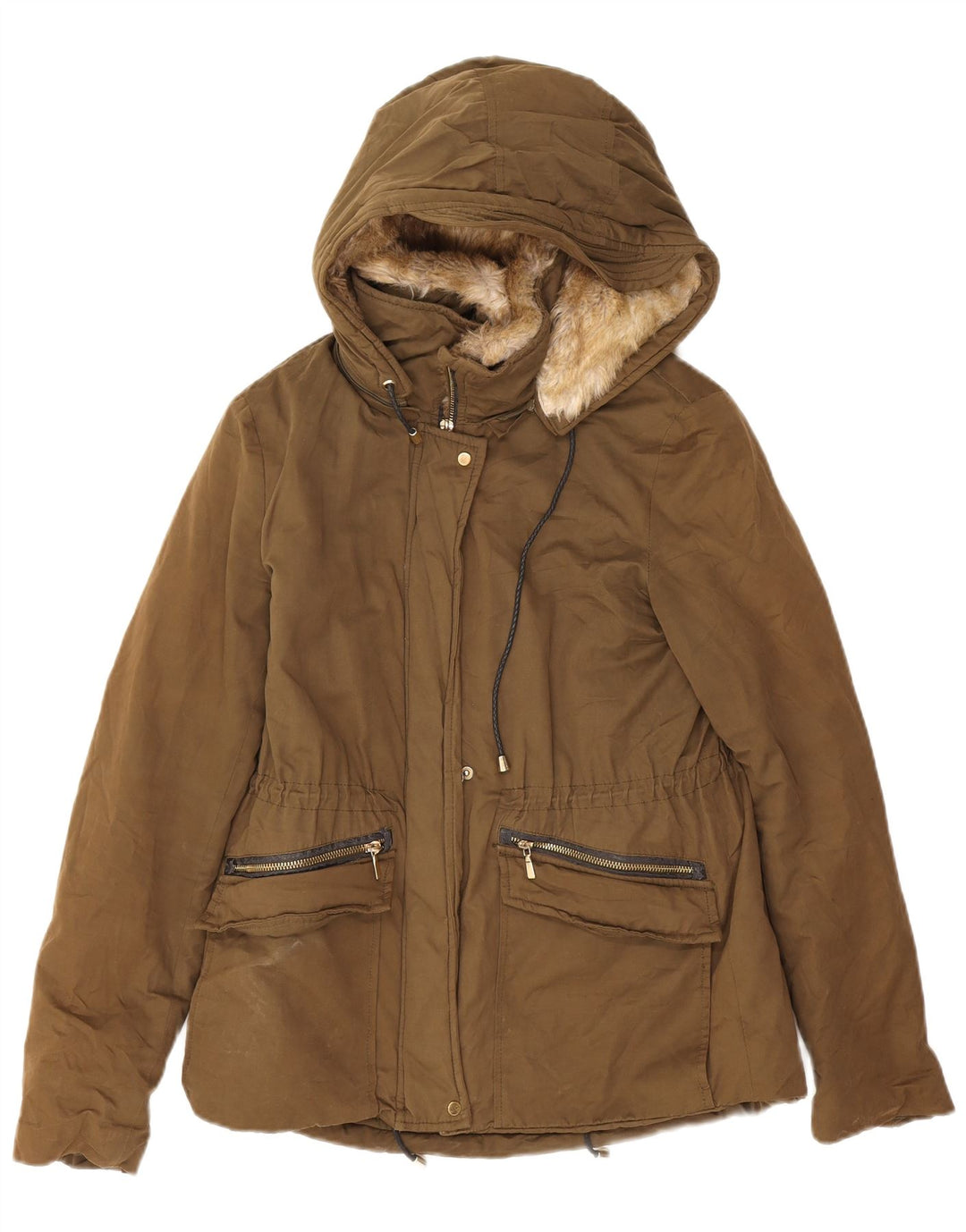 Giacca parka oversize Zara Trafaluc Sherpa da donna UK 10 piccola cachi