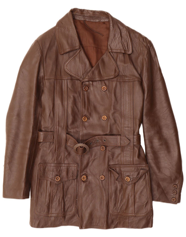 Giacca in pelle doppiopetto vintage da uomo IT 52 XL in pelle marrone