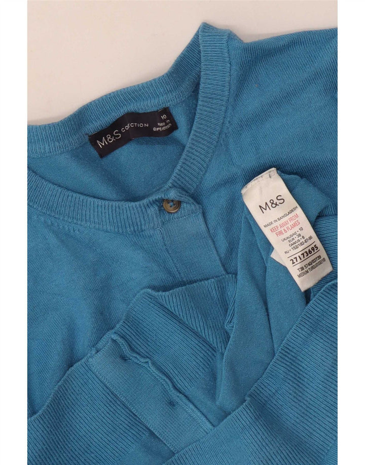 Maglione cardigan corto da donna Marks & Spencer UK 10 piccolo viscosa turchese