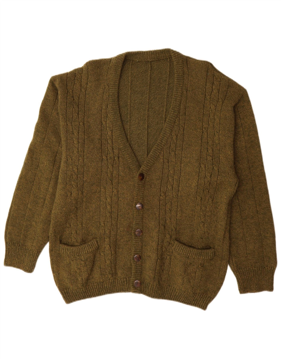 Maglione cardigan da uomo VINTAGE grande lana di alpaca kaki