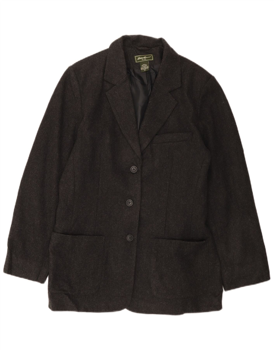 EDDIE BAUER Giacca blazer a 3 bottoni da donna UK 14 Lana grigio medio