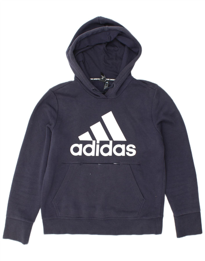 Maglione con cappuccio grafico da donna ADIDAS UK 12/14 Cotone medio blu navy