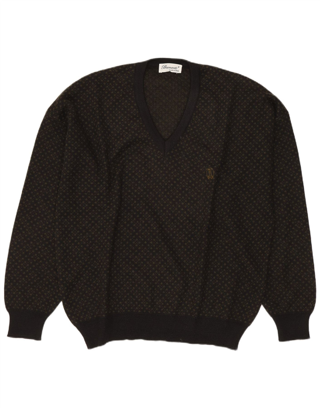 Maglione da uomo con scollo a V Bramante grande lana geometrica grigia