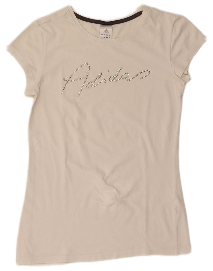 T-shirt grafica da donna Adidas Top UK 14 Medium White