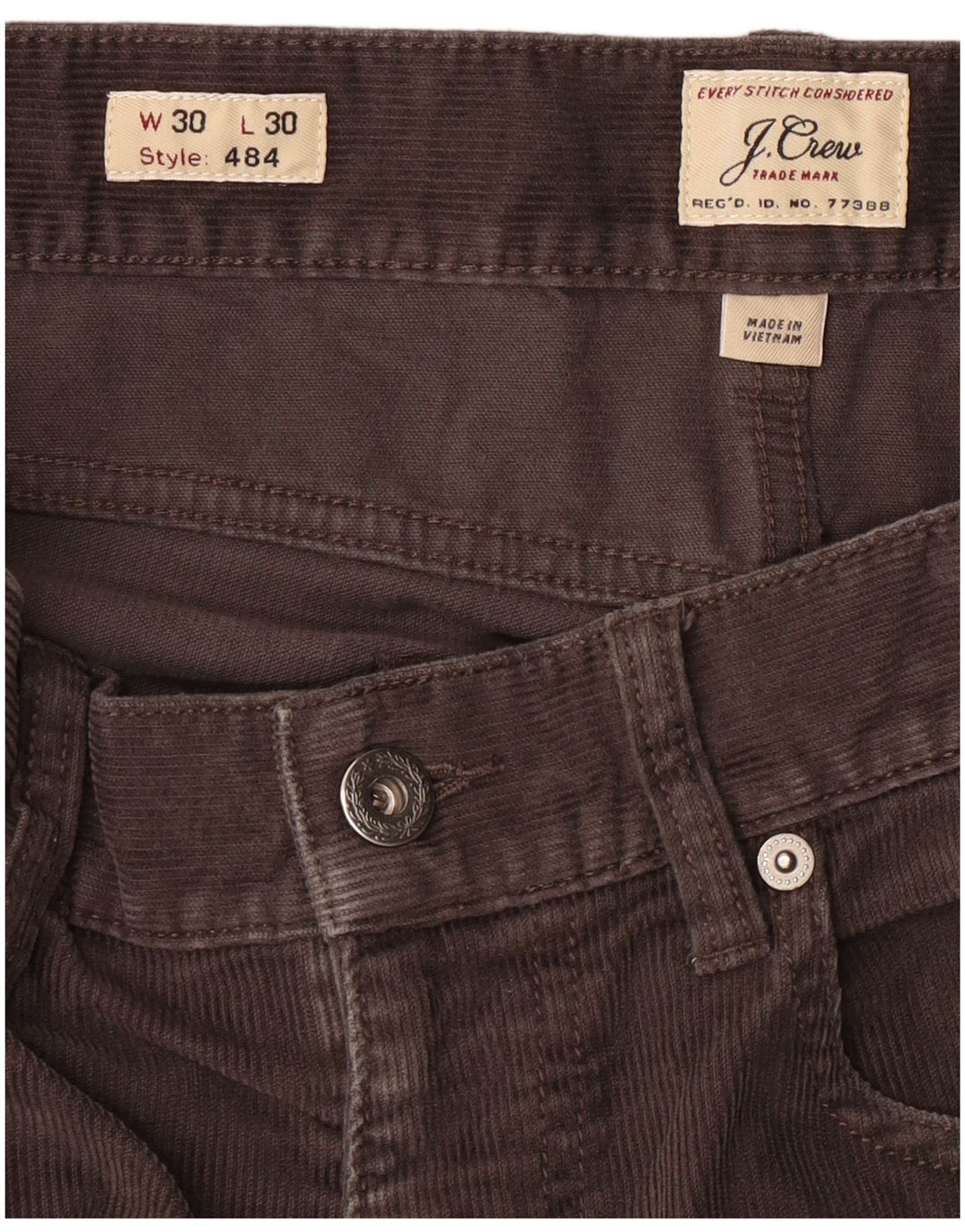 J. CREW Pantaloni da uomo 484 slim in velluto a coste W30 L30 cotone grigio