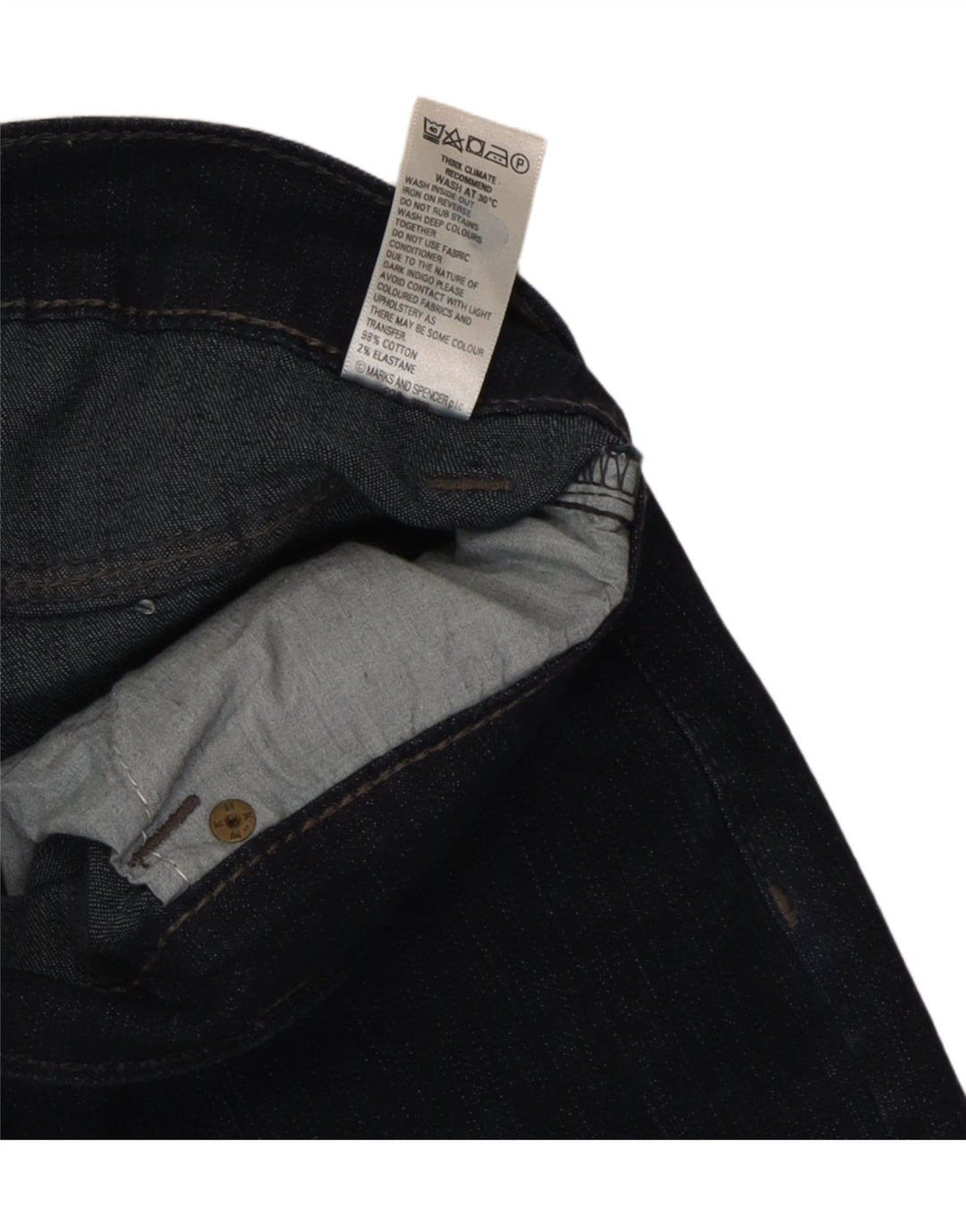 Jeans bootcut corti da donna Marks & Spencer UK 10 piccoli W27 L28 blu navy