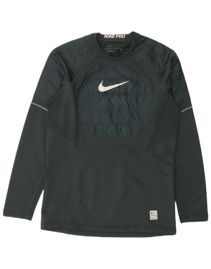 Nike Top grafico da uomo a maniche lunghe in poliestere color block verde medio