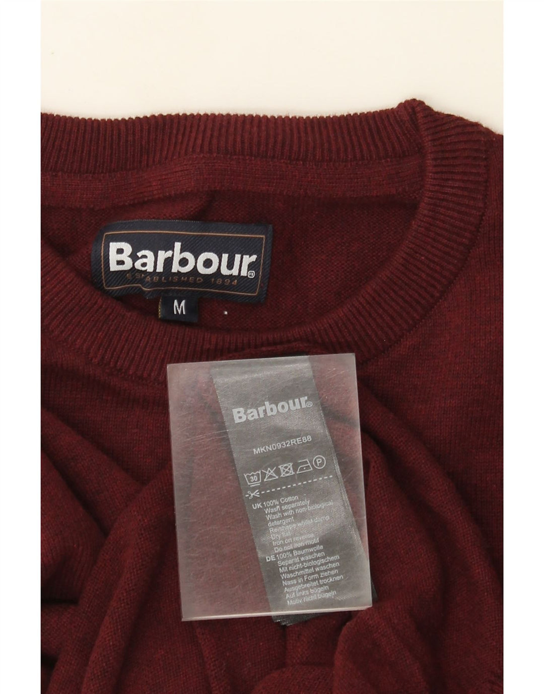 Maglione maglione girocollo da uomo Barbour in cotone bordeaux medio