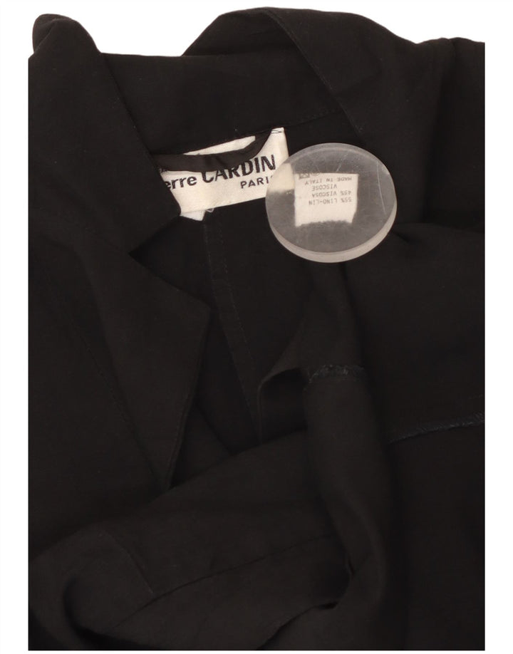 PIERRE CARDIN Giacca blazer da donna a 1 bottone UK 12 Lino nero medio