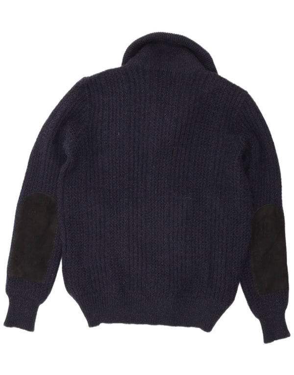 Maglione cardigan da uomo vintage IT 48 Medio blu navy color block color cammello