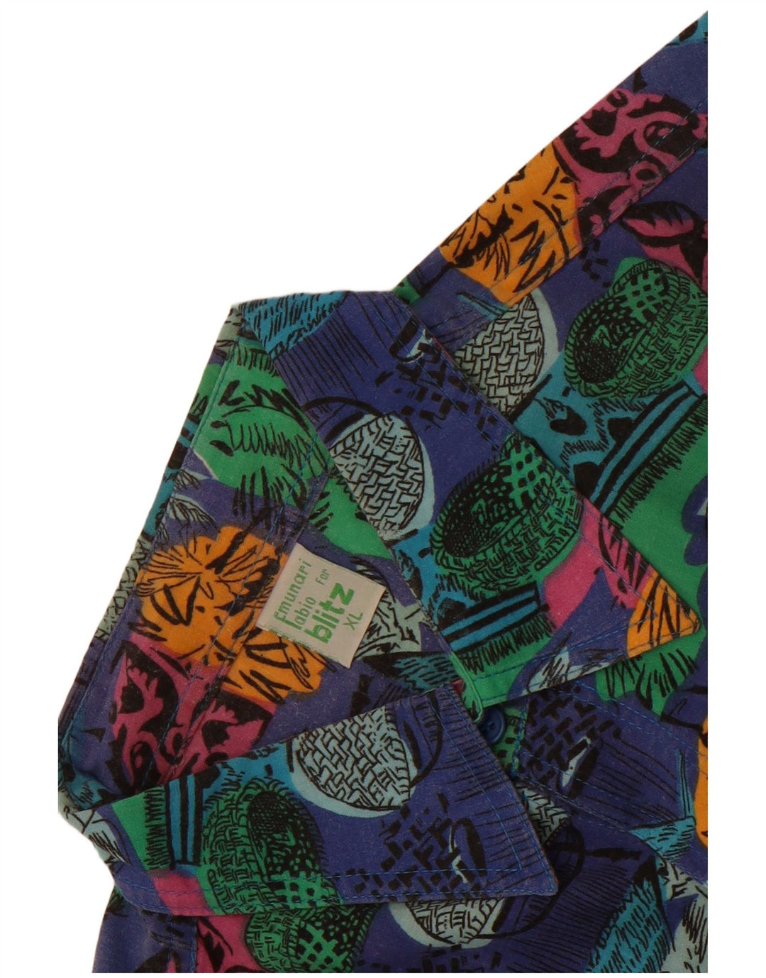 Camicia a maniche corte vintage da uomo con motivo astratto XL in cotone blu