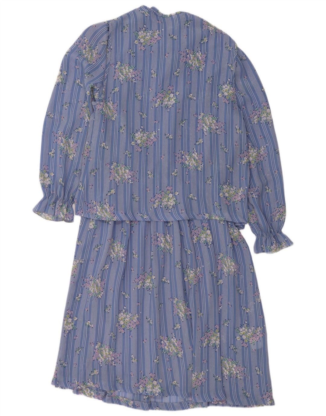 VINTAGE Womens Long Sleeve Maxi Dress UK 14 Medium Blue Floral