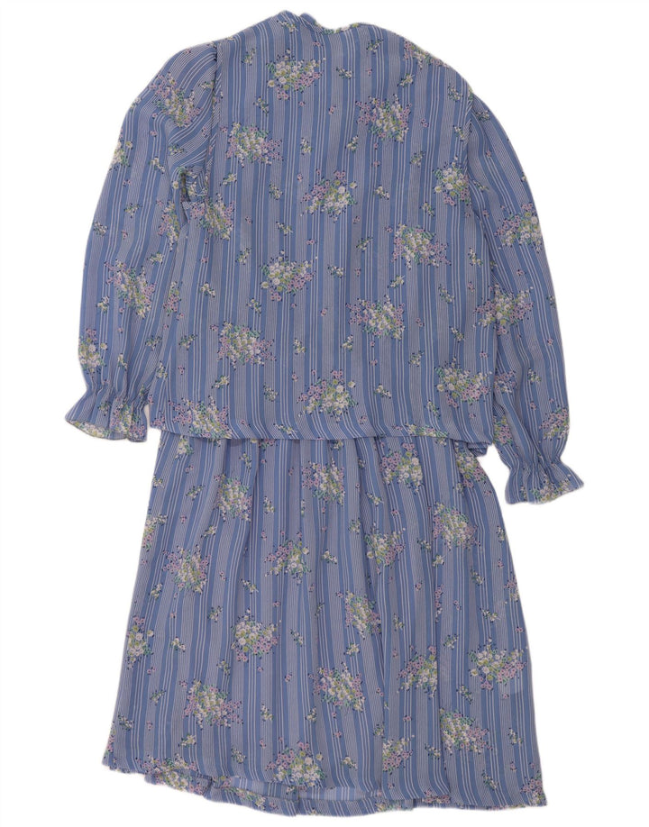 VINTAGE Womens Long Sleeve Maxi Dress UK 14 Medium Blue Floral