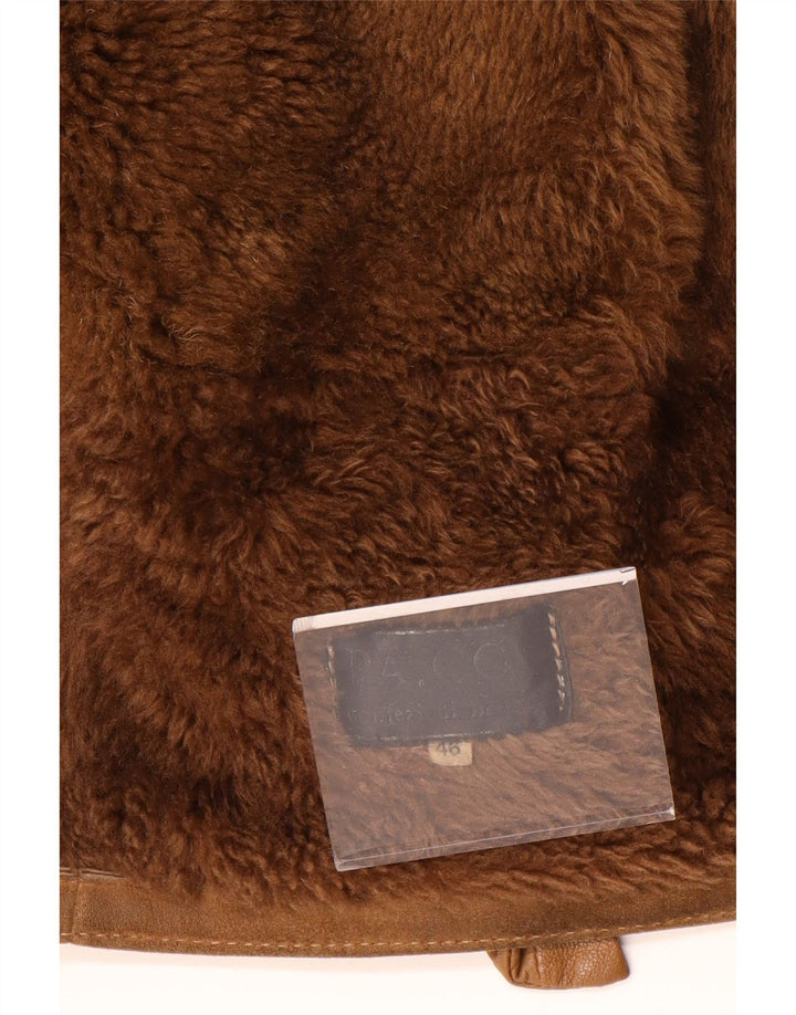 Giacca in shearling oversize da donna vintage con maniche a 3/4 EU 46 XL Marrone