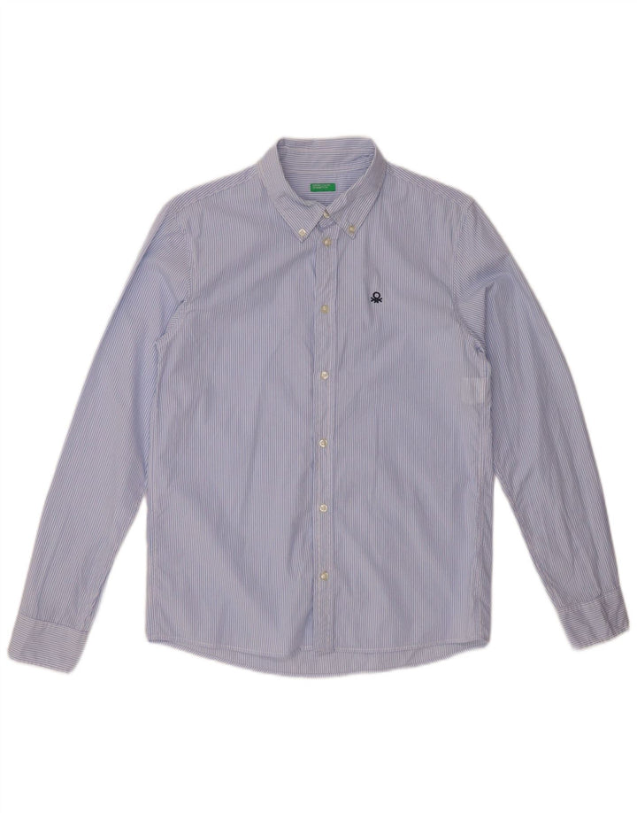 Camicia BENETTON Bambino 13-14 Anni 3XL Cotone Gessato Blu