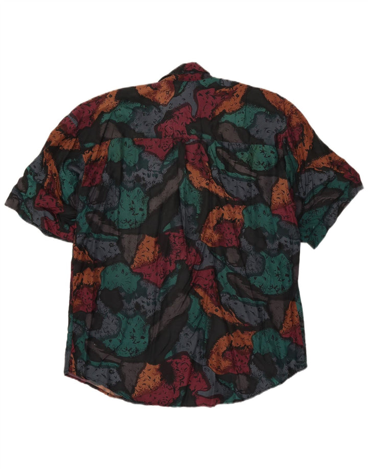 Camicia a maniche corte vintage da uomo con motivo astratto in seta media multicolore