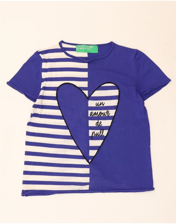 T-shirt grafica da donna Benetton Top UK 14 Cotone a righe blu medio
