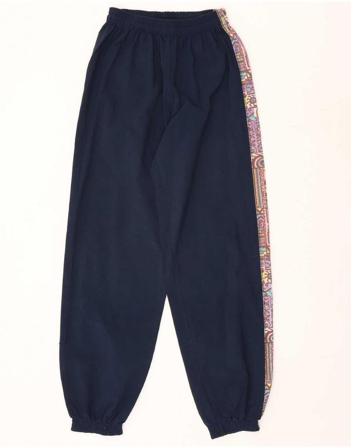 Tuta intera da donna vintage UK 10 piccola poliammide geometrica blu navy