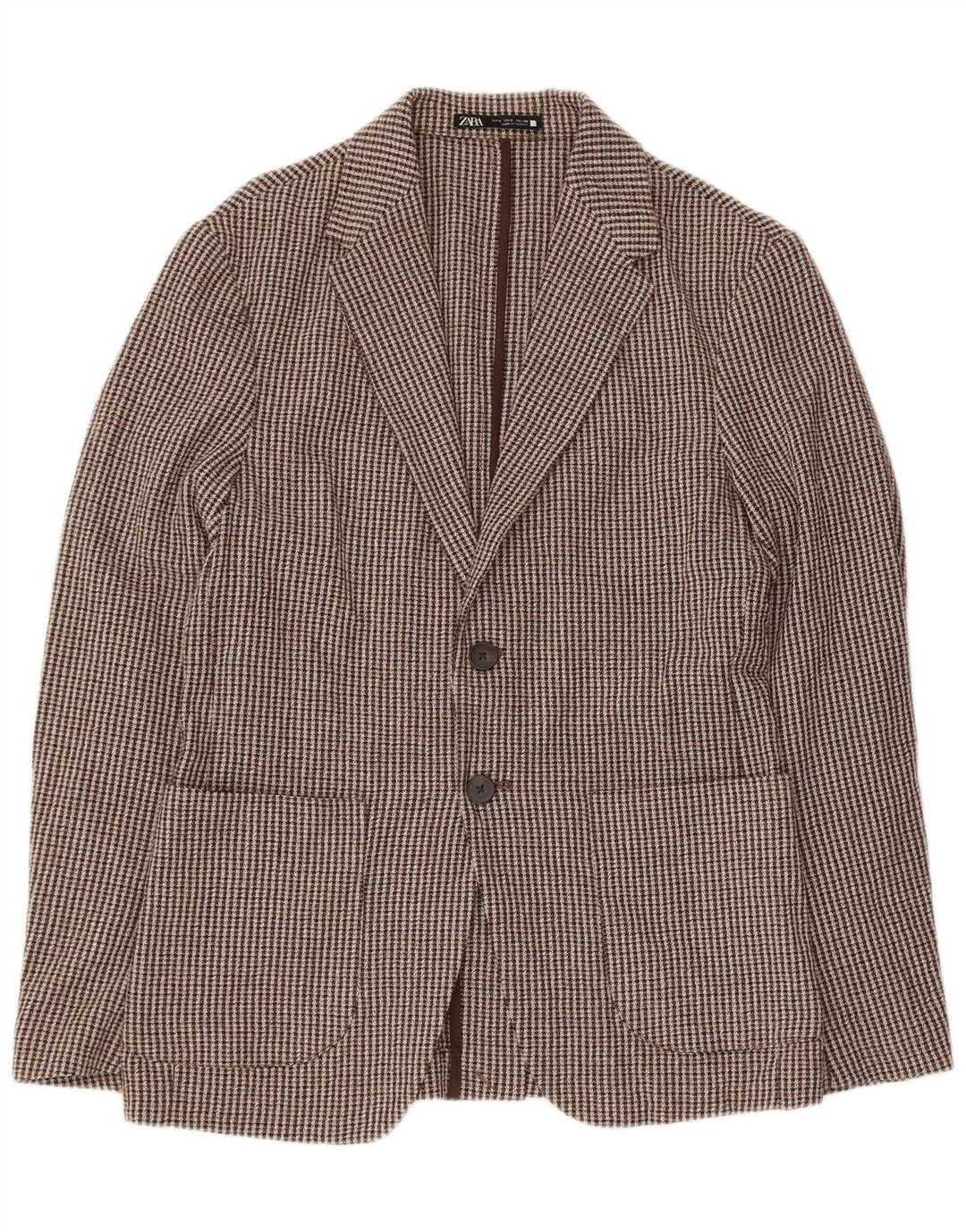 Giacca blazer da uomo a 2 bottoni Zara UK 36 piccolo pied de poule marrone